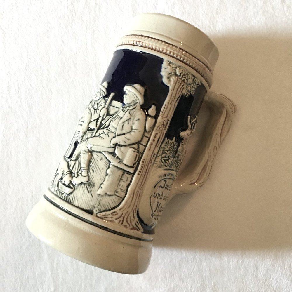 Vintage German Porcelain Beer Stein Mug Hand Painted Huntsman No Lid